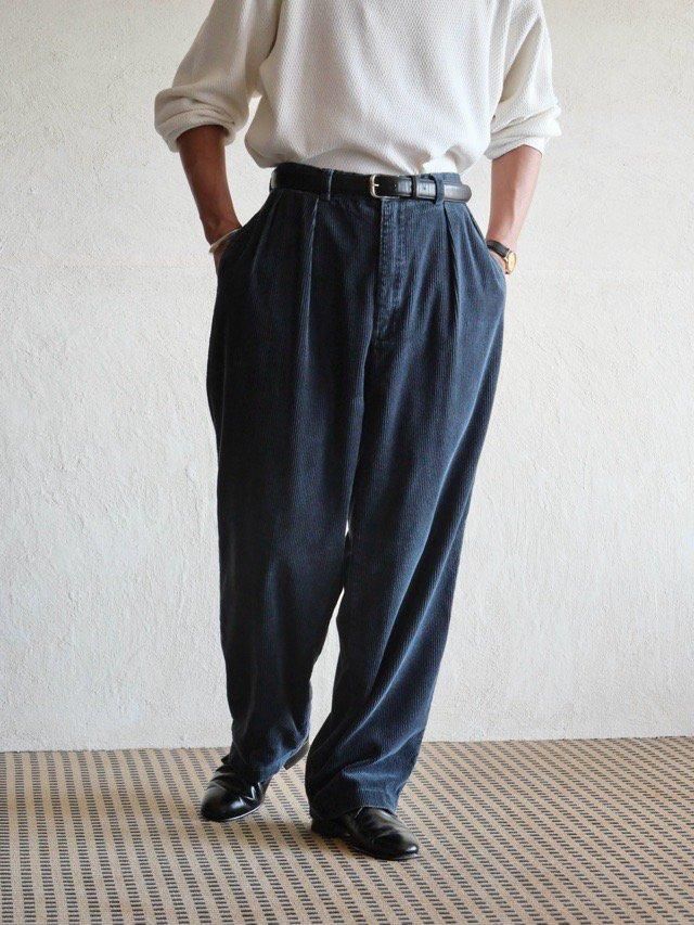 00s RalphLauren 2tucks Cotton Corduroy Trousers, Blue-Gray