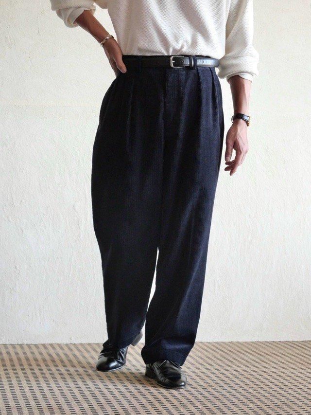 00s RalphLauren 2tucks Cotton Corduroy Trousers, Navy