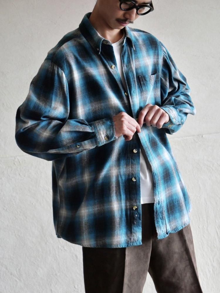 00's HOBBS CREEK Cotton Flannel B.D. Shirt, BLUE