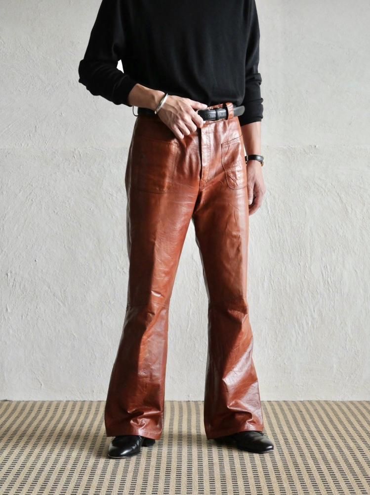 1970~80's USA Vintage Leather Flare Pants, Brown