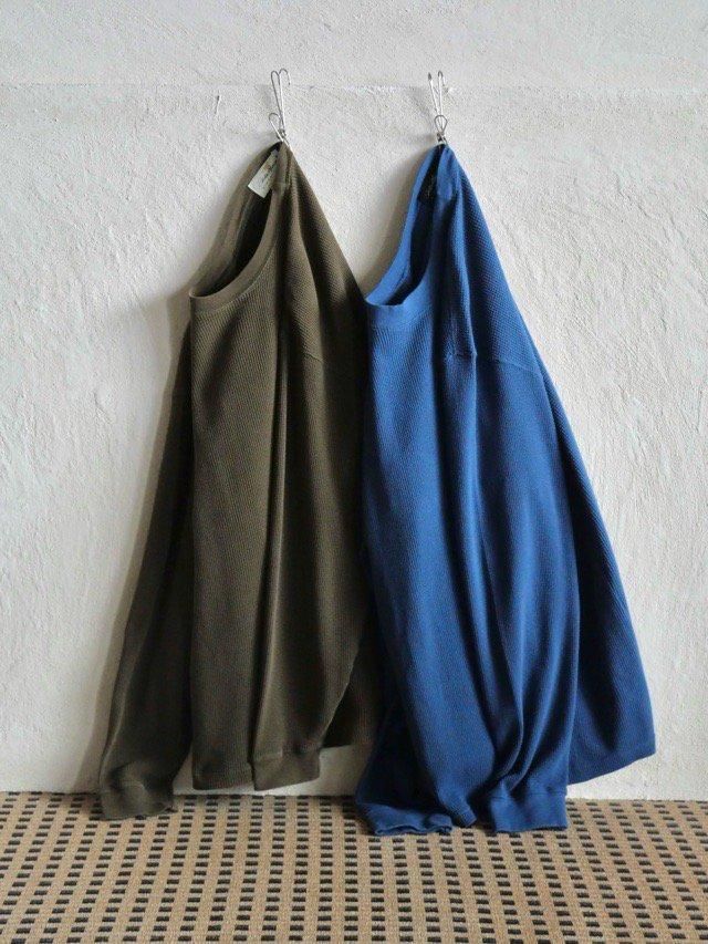 1990~00's EddieBauer Waffle Thermal Shirt Blue / Olive