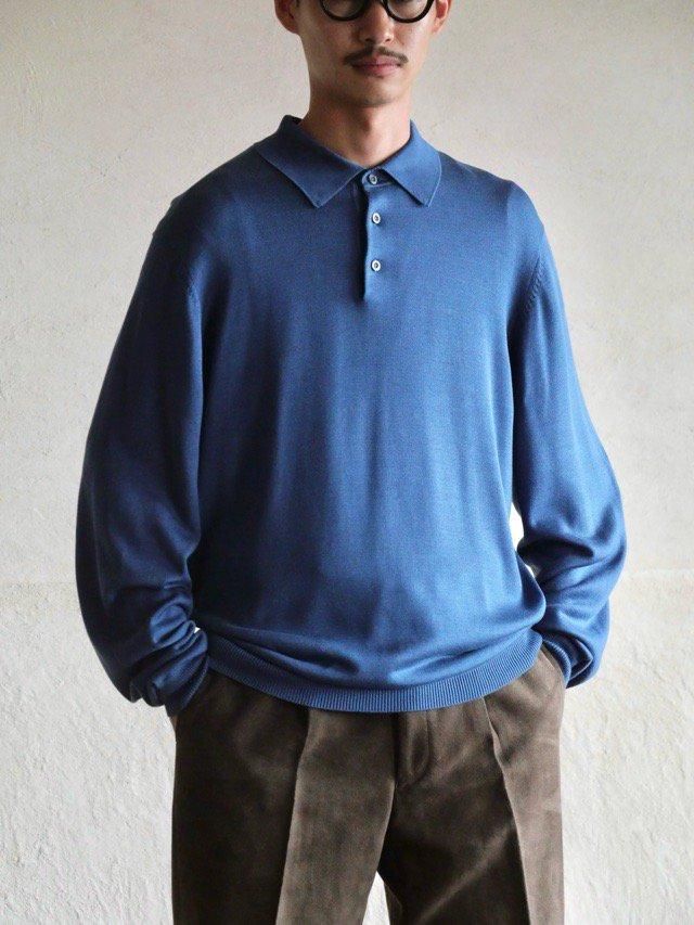 00's BrooksBrothers Silk&Cotton Knit-Polo, Blue
