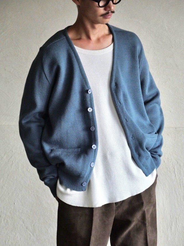 1980's Vintage Tricot Double Knit Cardigan Blue-Gray
