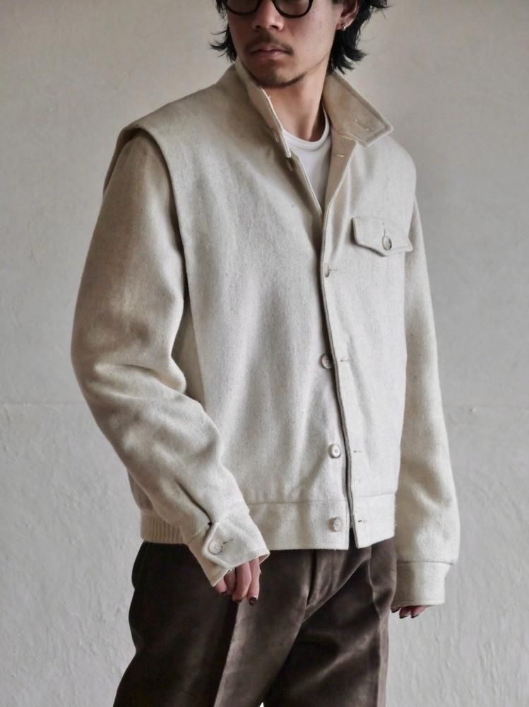 1980's Pleats Design Wool Jacket Ivory