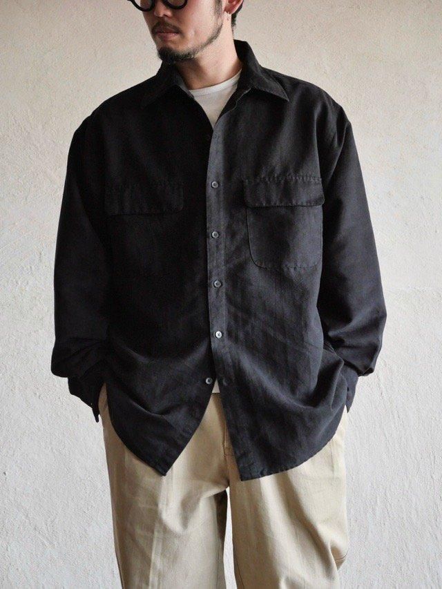 00's Artificial Leather 2flap-Pockets ShirtBlack