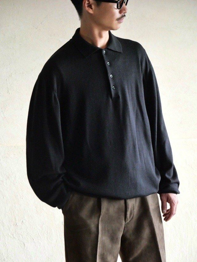 90~00's I'HOMME Italian Knit Polo, BLACK