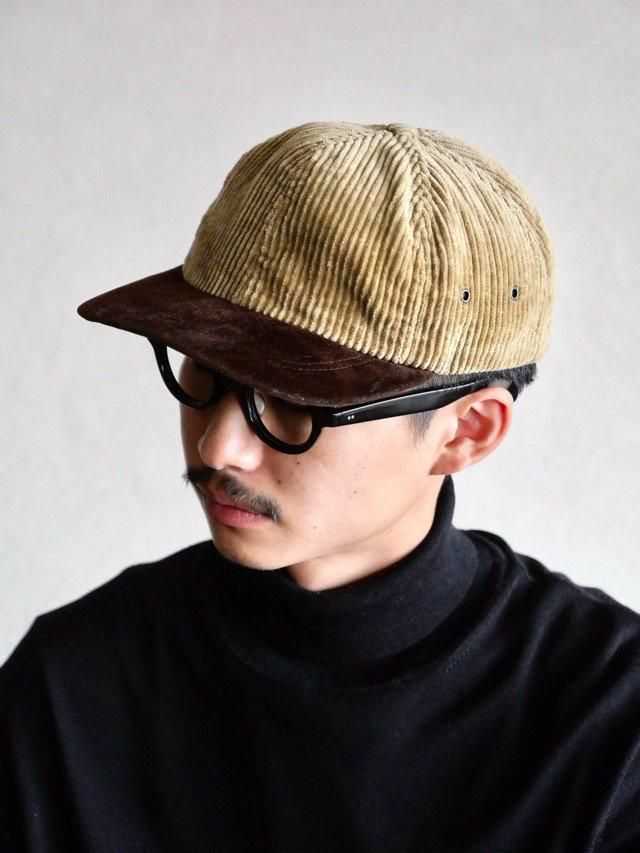 90's BananaRepublic Corduroy&Leatger Cap, Beige / Made in USA.