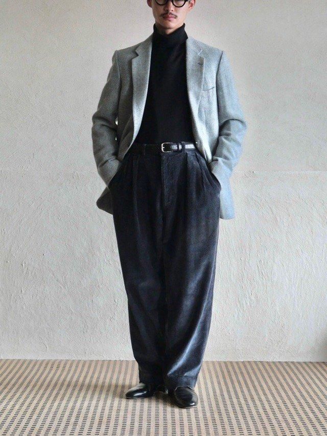 1990's RalphLauren Wide-Wale Corduroy Trousers, Made in Canada. / Dark Fade NAVY