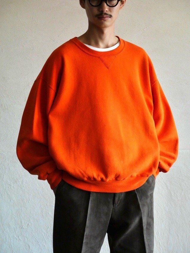 90~00's Russell V-Front Sweat Shirt, Orange / XL