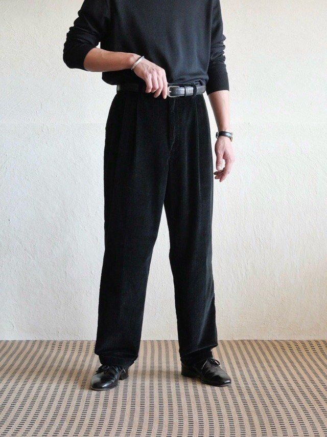 1990~00's Huntclud Wide-Wale Corduroy Trousers "Blue-Black"