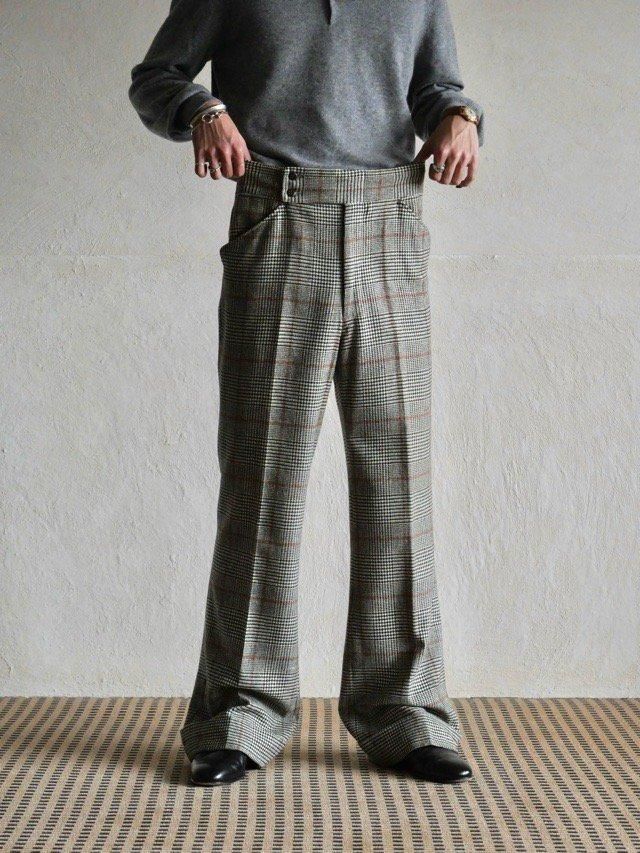 1970's Vintage Wool Check Flare Trousers