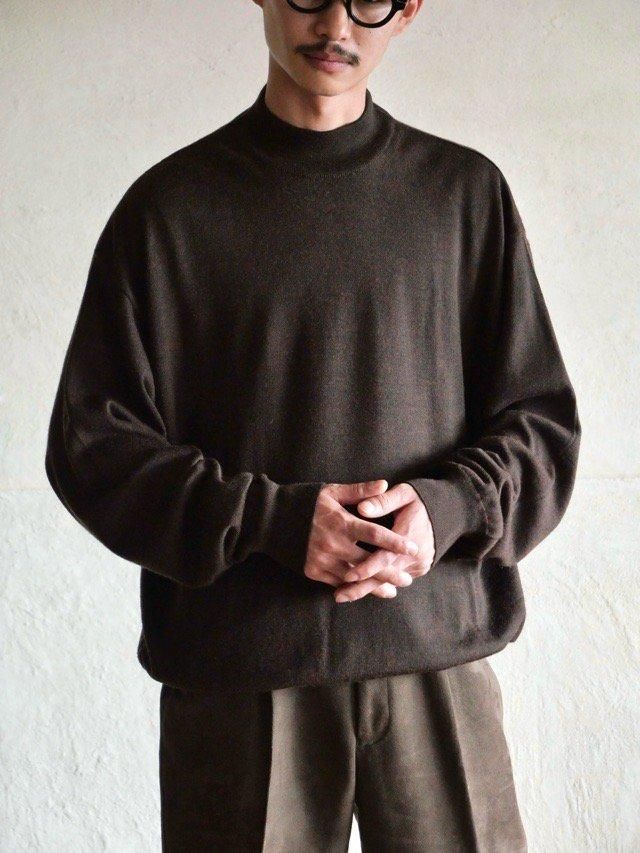 00's Modango Mock-neck Wool&Acrylic Knit Sweater"Melange BROWN"