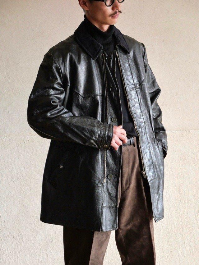 1940~50's Swedish Military Vintage Leather Half Coat