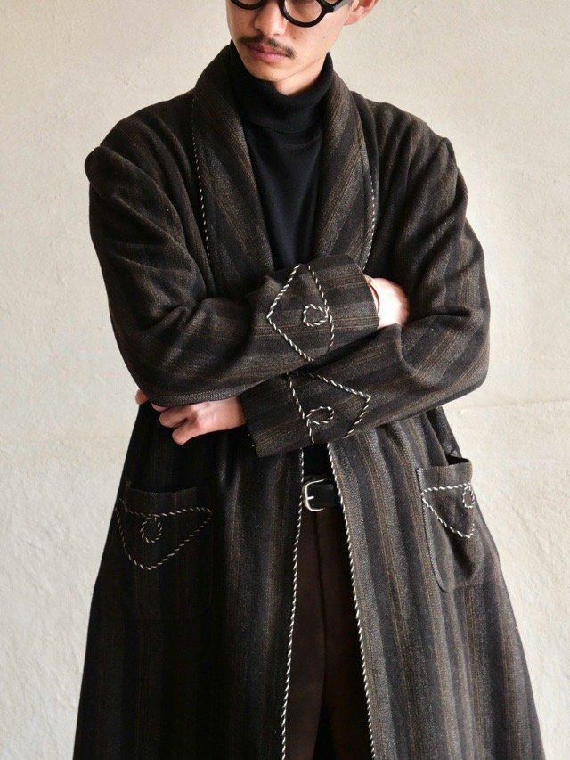 1950's Vintage Wool Stripe Gown Coat, Brown