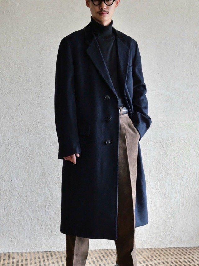 1980's Vintage Neiman-Marcus Chesterfield Coat "Mid-Night Blue Wool & Black Velvet Collar"