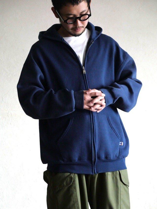 1990's Russell Zip-up Hooded Sweatshirt NAVY