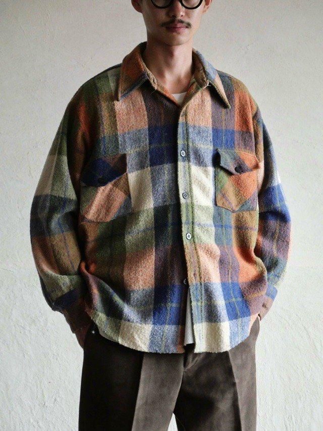 1970's Vintage C.P.O. Check Shirt-Jacket 
"Wool  Linen  Acrylic  Nylon"