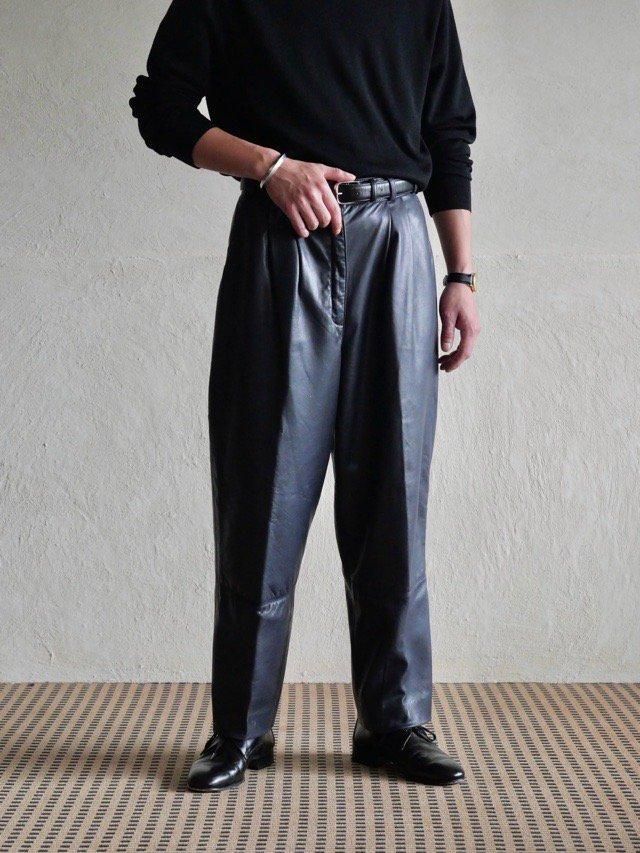 1980's "LEATHERS LEATHERS" Lambs-Leather Pants, Made in Canada. / Navy 
