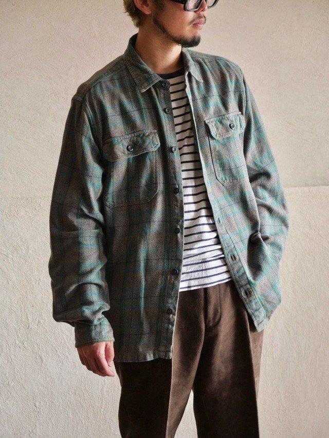 00's Patagonia Cotton Flannel Check Shirt, GRAYGREEN