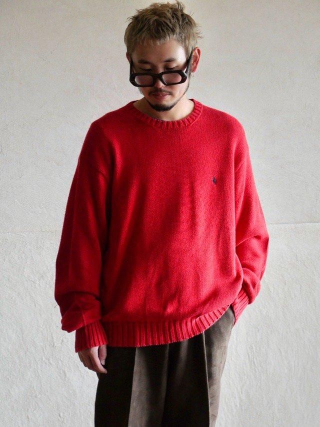 1990's RalphLauren Cotton Knit Sweater, Fade-Red