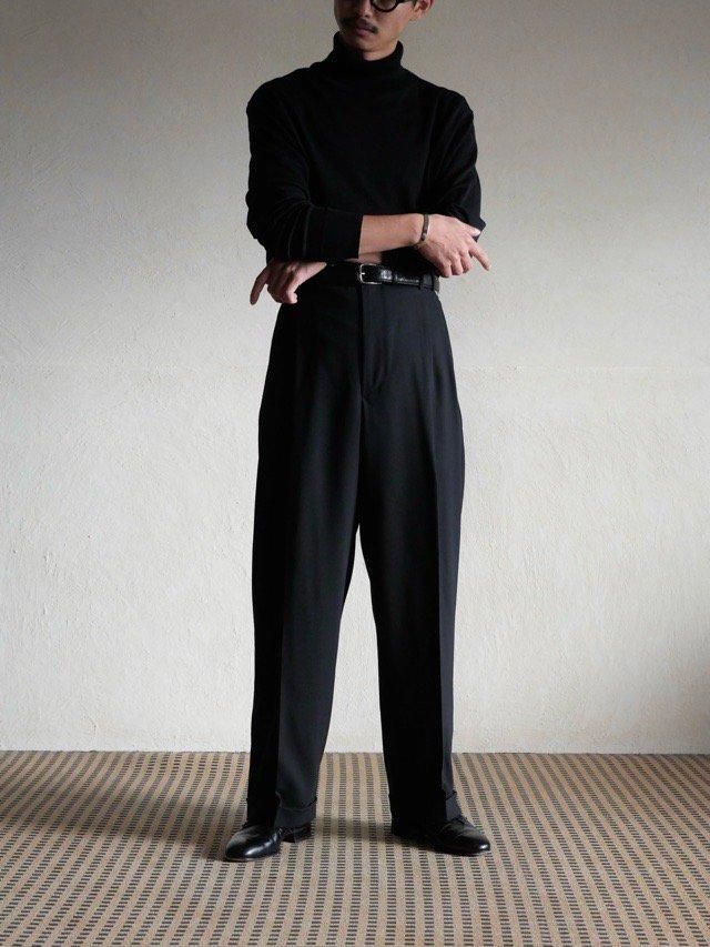 1990~00's Zanella Inverted-pleats Black Wool Trousersڭ