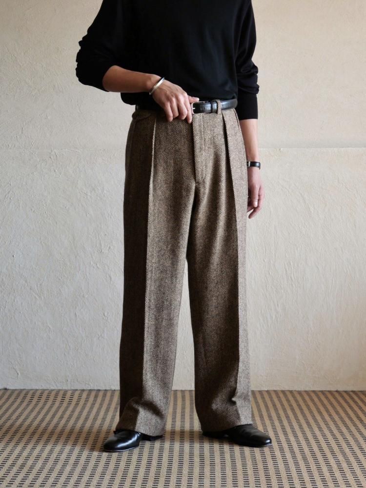 1980~90's Vintage RalphLauren Herringbone Tweed 2tucks Trousers