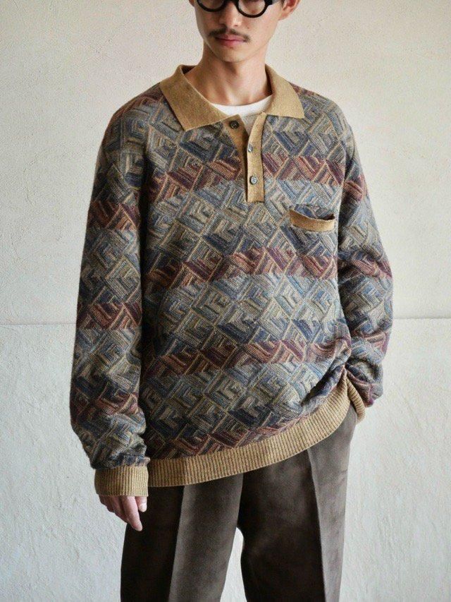 1990's Design Wool Knit Polo Shirt "Carve?"