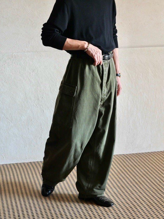&#127475;&#127473;1950~60's Vintage Nederland Military
HerringBoneTwill Cotton Cargo Trousers