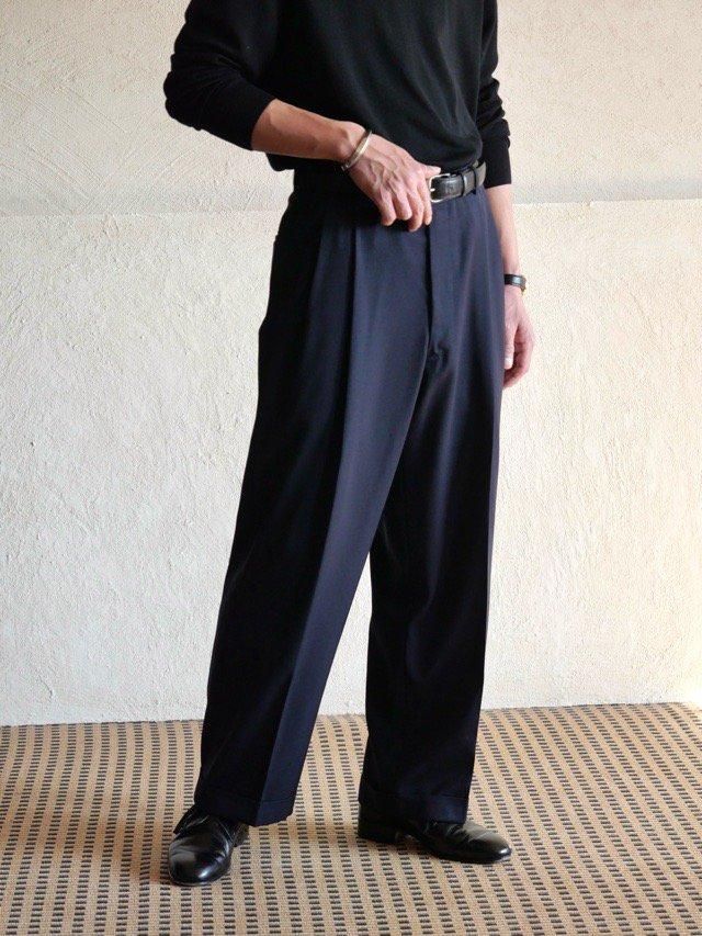 1970~80's Vintage Neiman-Marcus
Wool Gabardine Trousers, Dark Navy