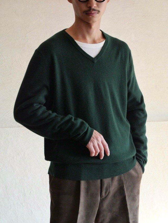"RalphLauren" V-neck Cashmere Sweater, Green