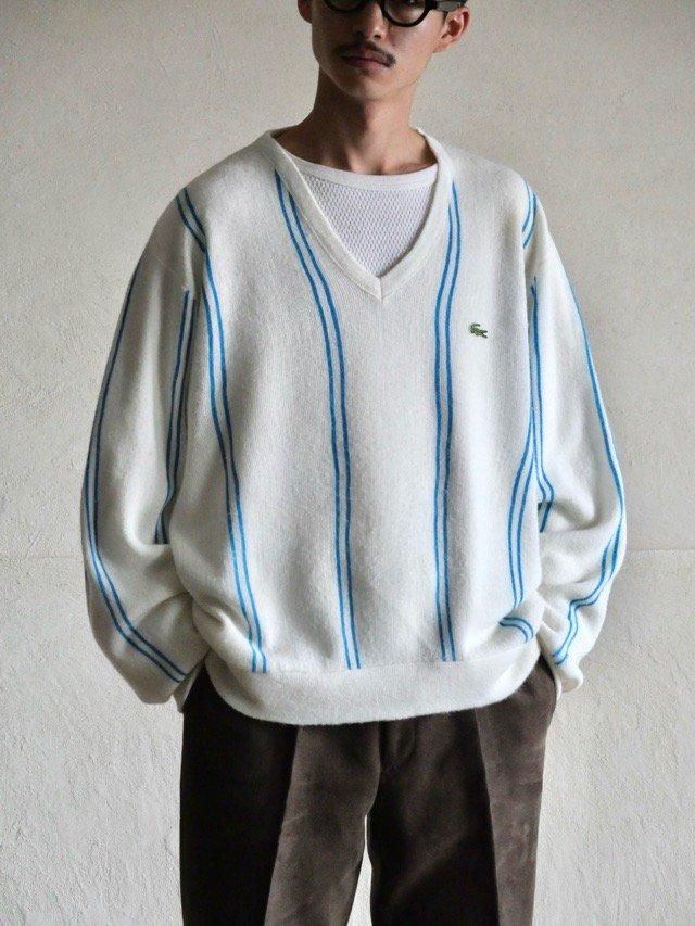 1980's LACOSTE Stripe Knit Sweater, Made in USA.