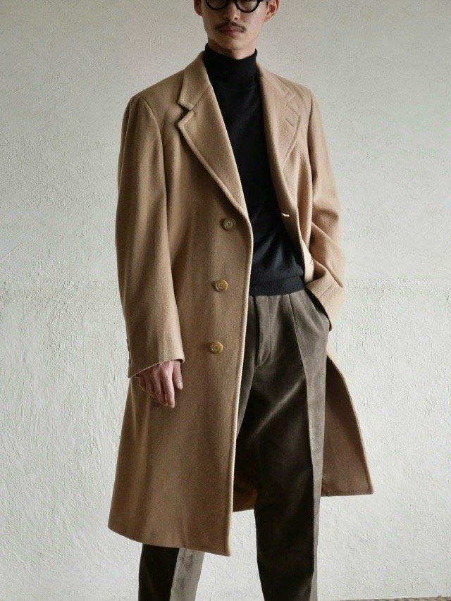 1970~80's Vintage HART SCHAFFNER MARX Soft Wool Chesterfield Coat, Beige