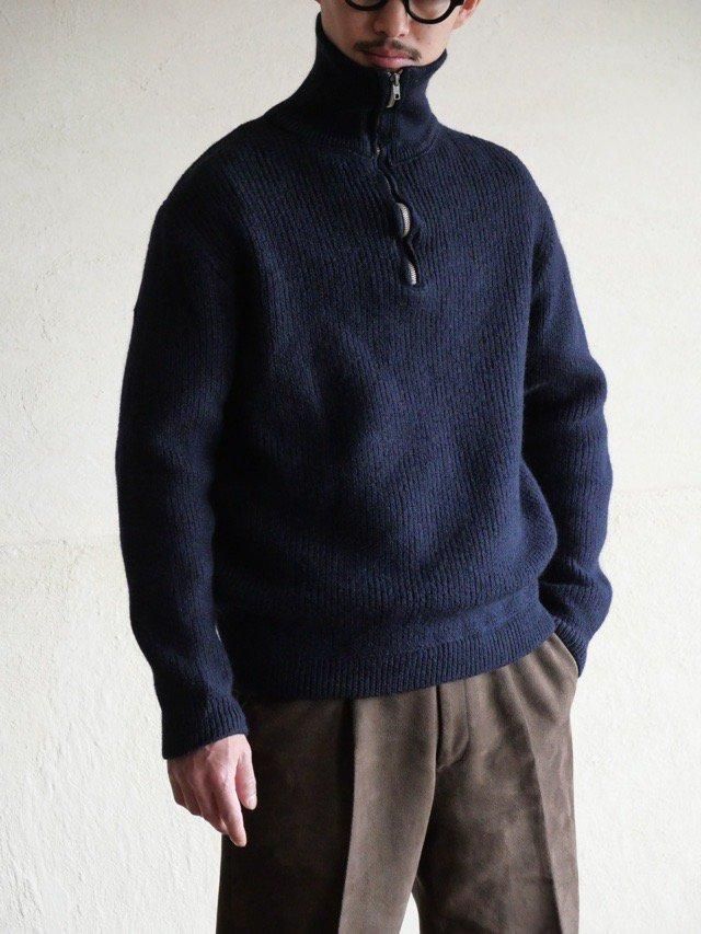 1970~80's Vintage Fisherman Sweater,
Heavy Wool&Rayon Knit / Half-Zip