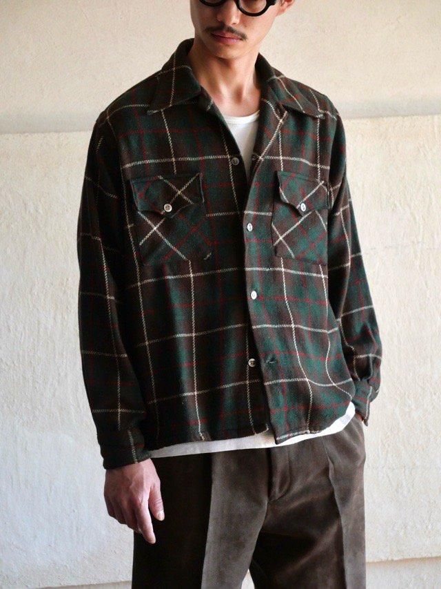 1940's Vintage Wool Open-Collar Check Shirt 