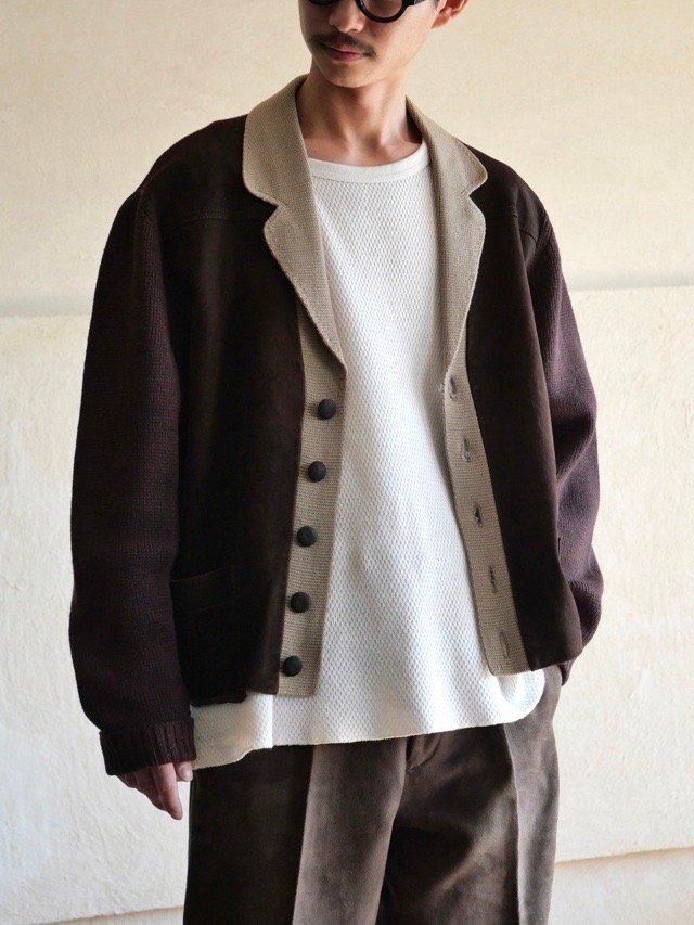 1960-70s Vintage Switched Leather&Knit JacketBrown