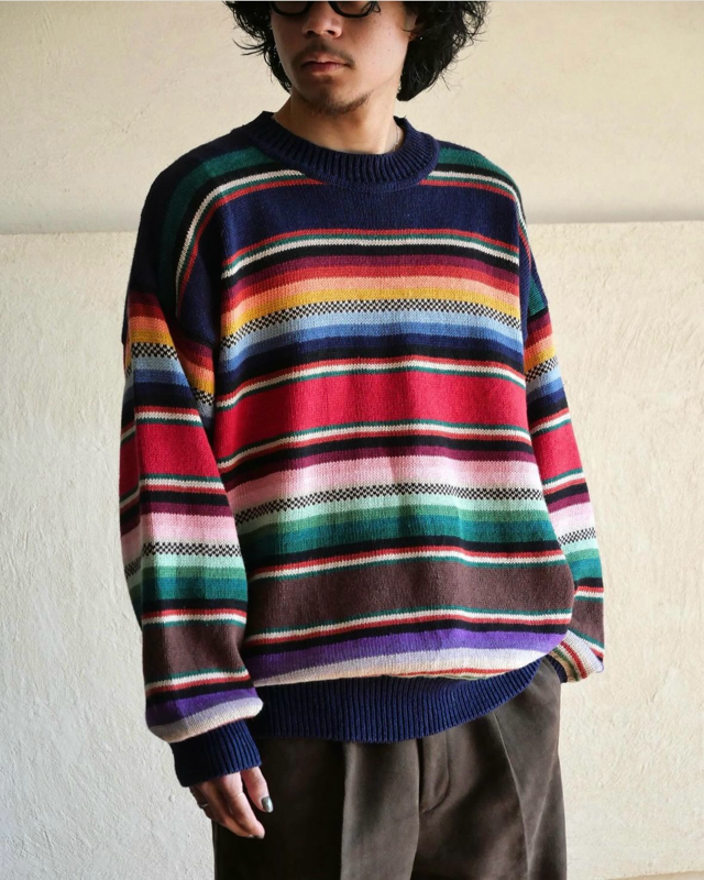 00's STRUCTURE CottonLine Border Knit Sweater