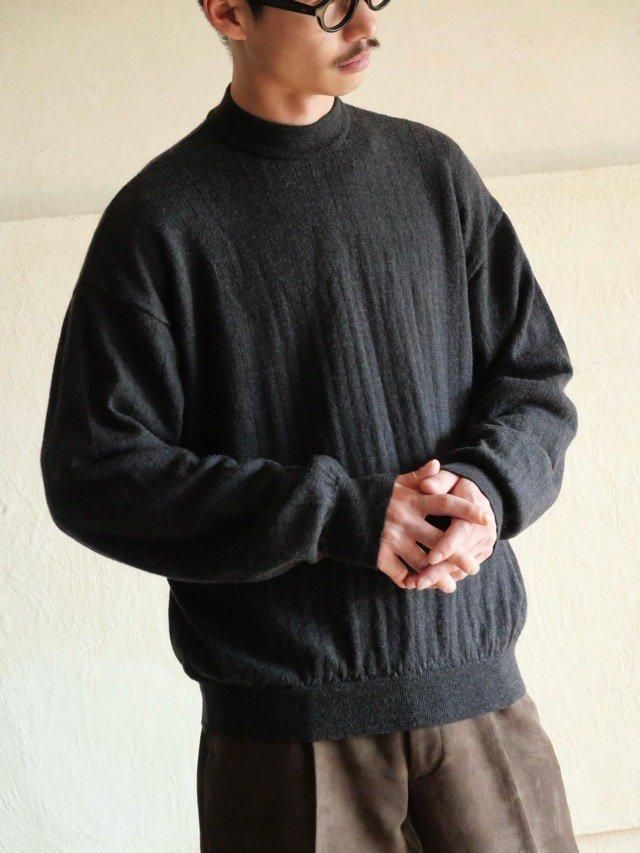 1990's Neiman Marcus Mockneck High-gauge Knit Sweater, Charcoal / Made in Italy