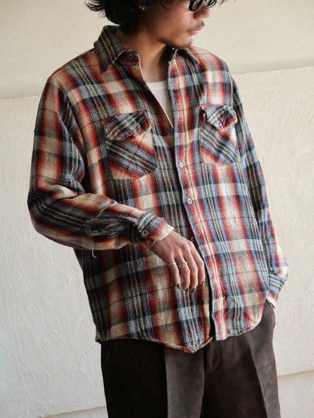 1970~80's KING SPORT Cotton100% Light-Flannel Check Shirt