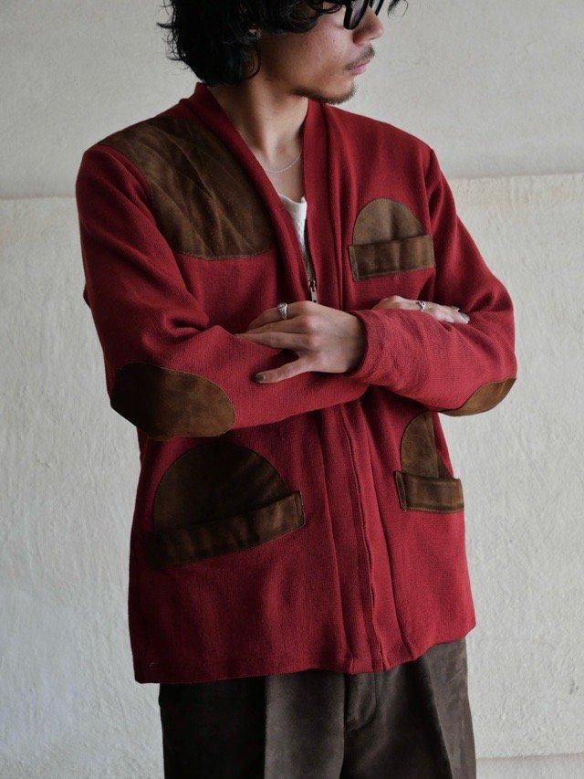 1970's Leather-patch Shooting Cardigan Red