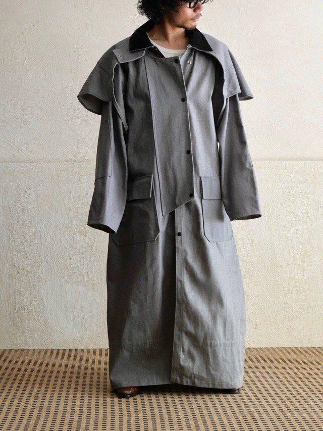 1990's Gray Denim Long Duster Coat