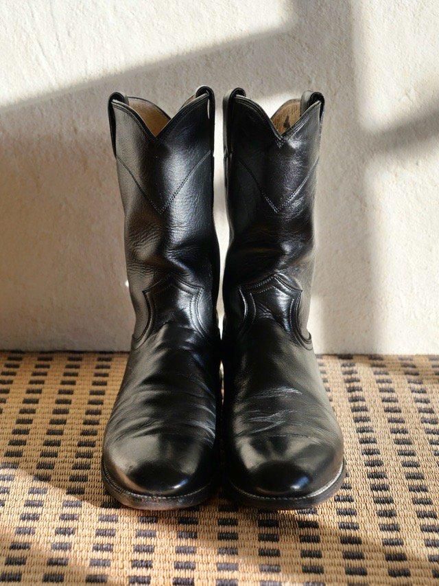 1990's Vintage JUSTIN Leather Pecos Boots, Black