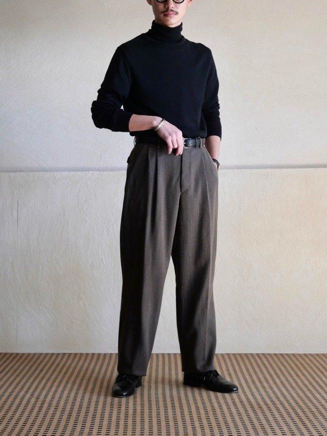 ~1980's Vintage ZANELLA Navy&Khaki Wool-Piqu&#233; Trousers, Made in ITALY.