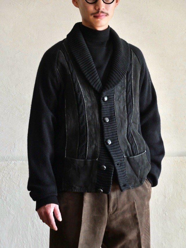 1970's Vintagb Lambs-Suede & Knit Cardigan, Black