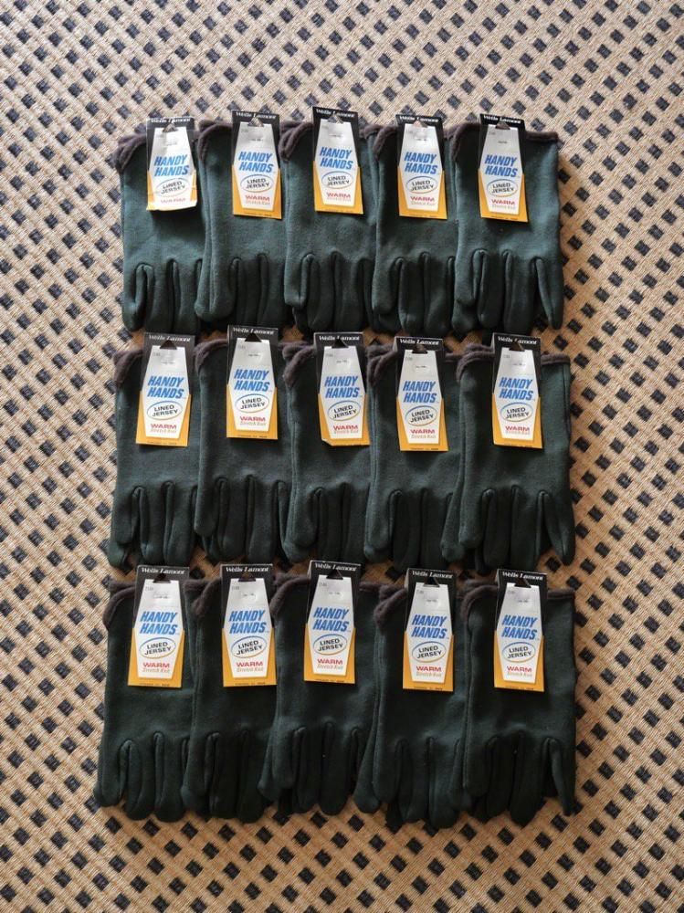 ڭ HANDY HANDSDEADSTOCK Worker's Knit Gloves, 
Made in USA.