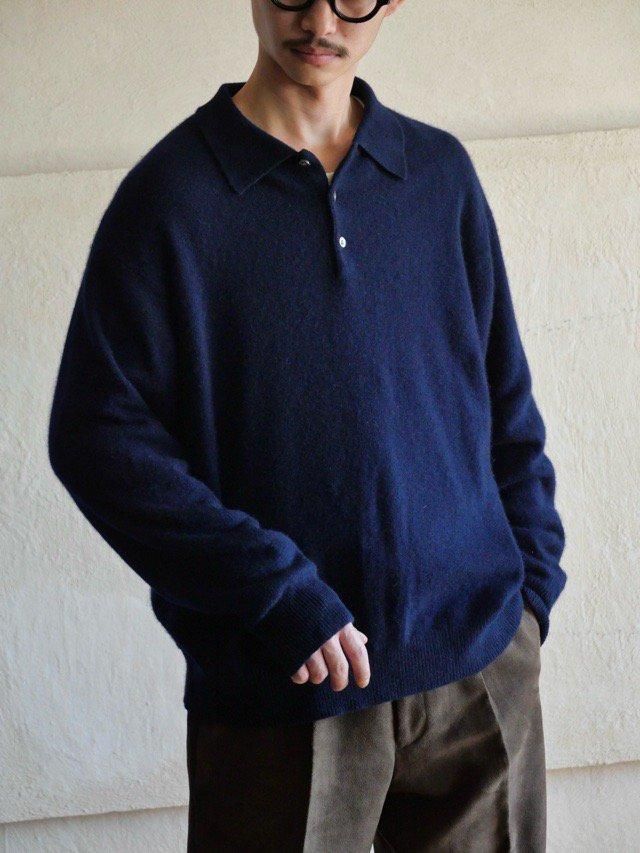1990s WOODS & GRAY 100% Cashmere Knit Polo Sweater, Navy