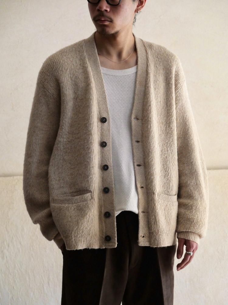 1960-70s SEARS AlpacaNylon Knit Cardigan with Suede Patch