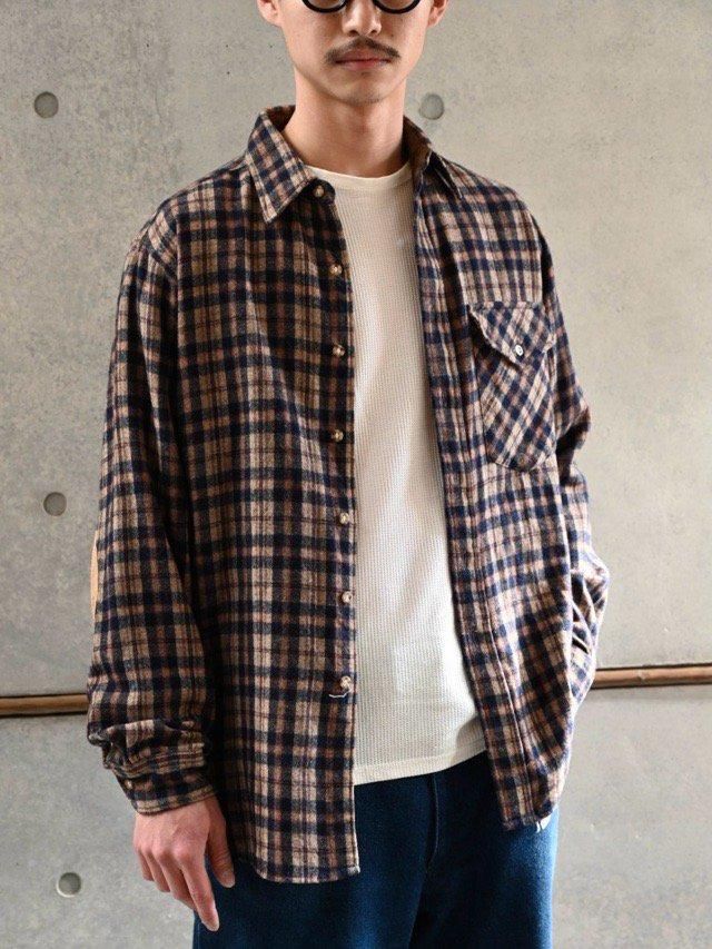 1970s PENDLETON Wool Check Shirt
 with Suede Patch