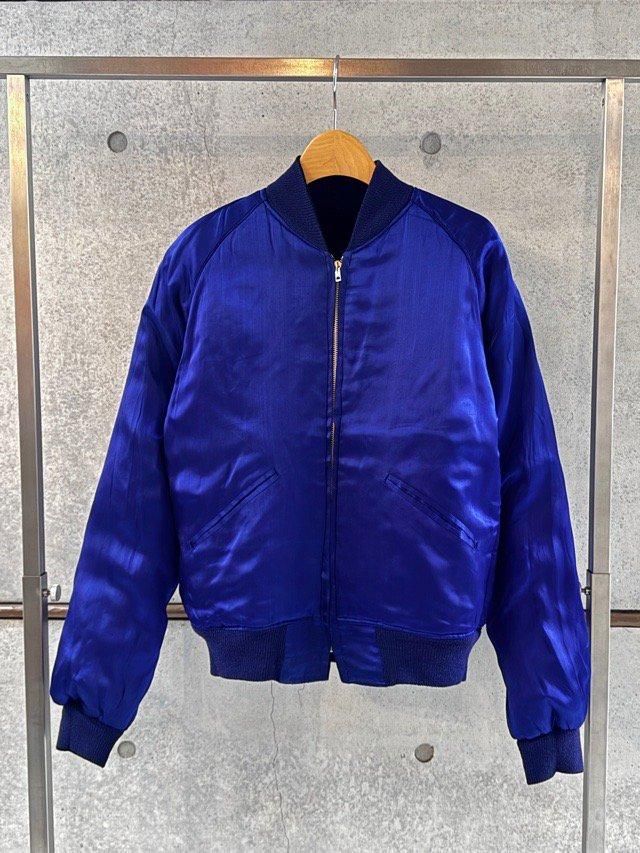 1950's Vintage Souvenir Jacket【風景刺繍黒別珍×青無地サテン 1950's Vintage Souvenir Jacket【風景刺繍黒別珍×青無地サテン