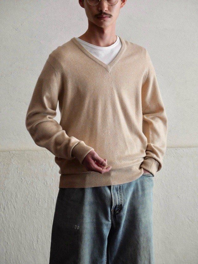 70s ballantyne cashmere チャコールグレー セーター 70s スコットランド製 バランタイン カシミア モックネック セーター