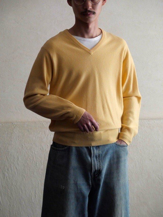 1970~80's Vintage Ballantyne Knit Sweater,
100% Super Geelong Wool / YELLOW & High-gauge